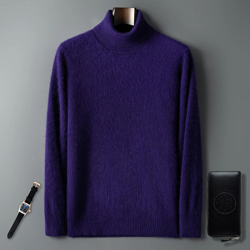 100% Male Mink Cashmere Sweater Solid Color Turtleneck Thick Autumn And Winter Loose Large Size Turtleneck Wool Bottoming Shirt
