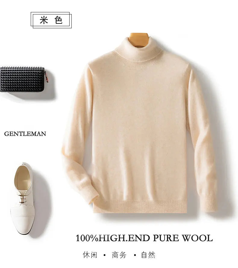 Fall/Winter 12-Needle Flat Lapel 100% Pure Wool Men's Long Sleeve Pullover Knitted Bottoming Shirt Inside