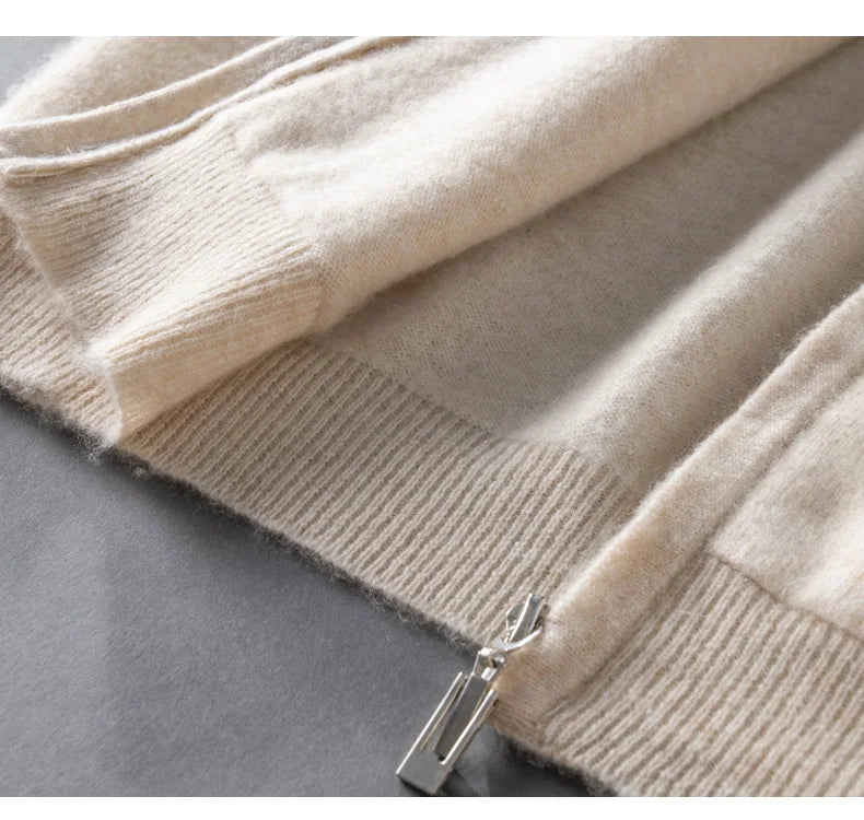 DjzDsm Autumn and Winter100% Merino Wool Men's Knitted Top Zipper Hoodie Zipper Cardigan Knitted Coat Sweater Hoodie