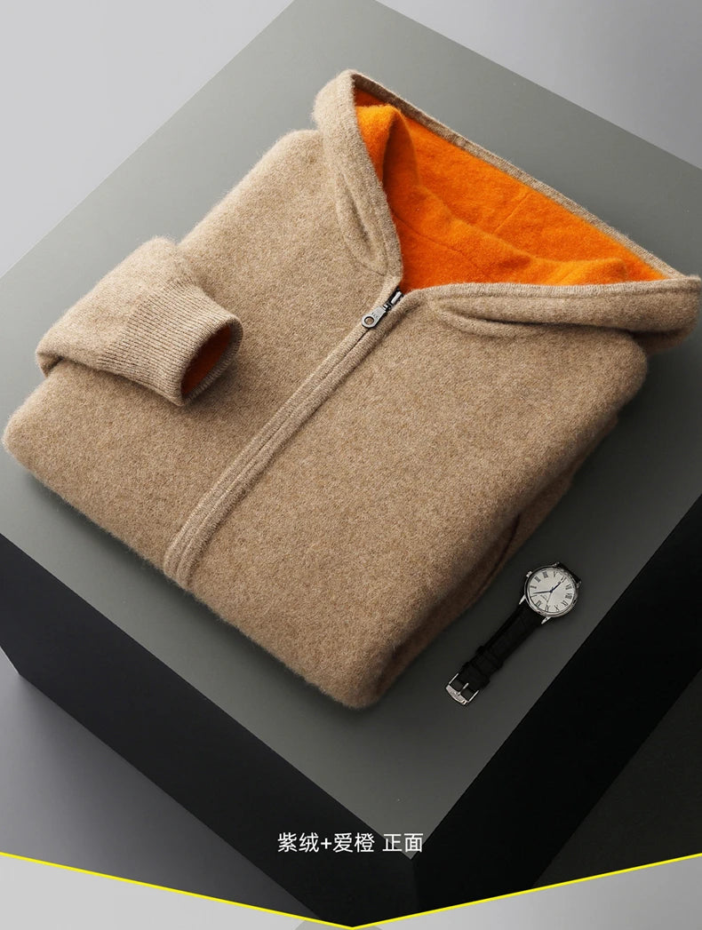 Autumn And Winter New Men's Double-Sided Wear Padded Cashmere Hoodies Cardigans Knitted Casual Warm Coats