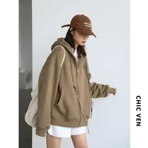 CHICVEN Women Sweatshirt Thick Warm Loose Long Sleeve Woman Hooded Coat Cotton Liner Thicken Female Autumn Winter 2022
