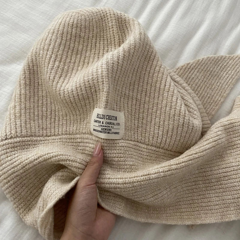 Winter Y2K Wool Knitted Balaclava Hat Fashion Fake Collar Shawl Hooded Hat Outdoor Pullover One-piece Neck Collar Warm Beanies