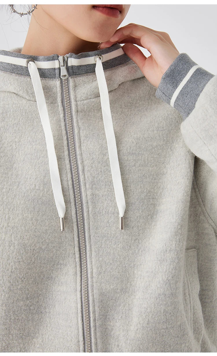 K2675W High quality luxury brand women's 100% merino wool pullover hooded sweatshirt hoody