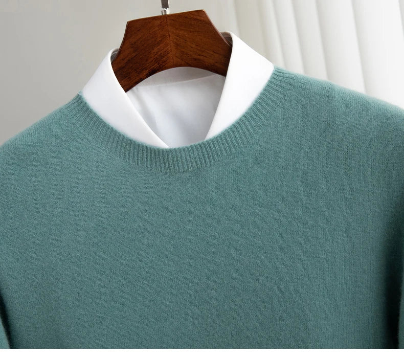 Autumn And Winter 100% Pure Wool Men's Thick Round Neck Slim-Fit  O-neck Pullover Long-Sleeved Knitted Cashmere Sweater