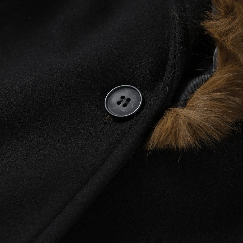 Elegant Shawl Faux Fur Women Coat Lace Up Full Sleeve Belted Waist Lapel Woolen Female Jacket 2025 Autumn Winter Lady Outwears