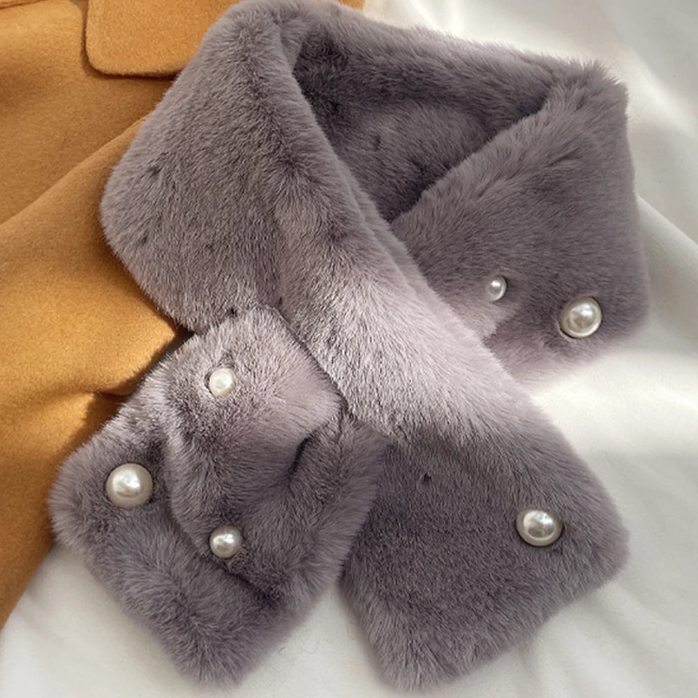 Women Winter Warm Thicken Cross Collar Scarf Solid Color Faux Rabbit Fur Cold Proof Scarves Fashion Soft Furry Neck Warmer