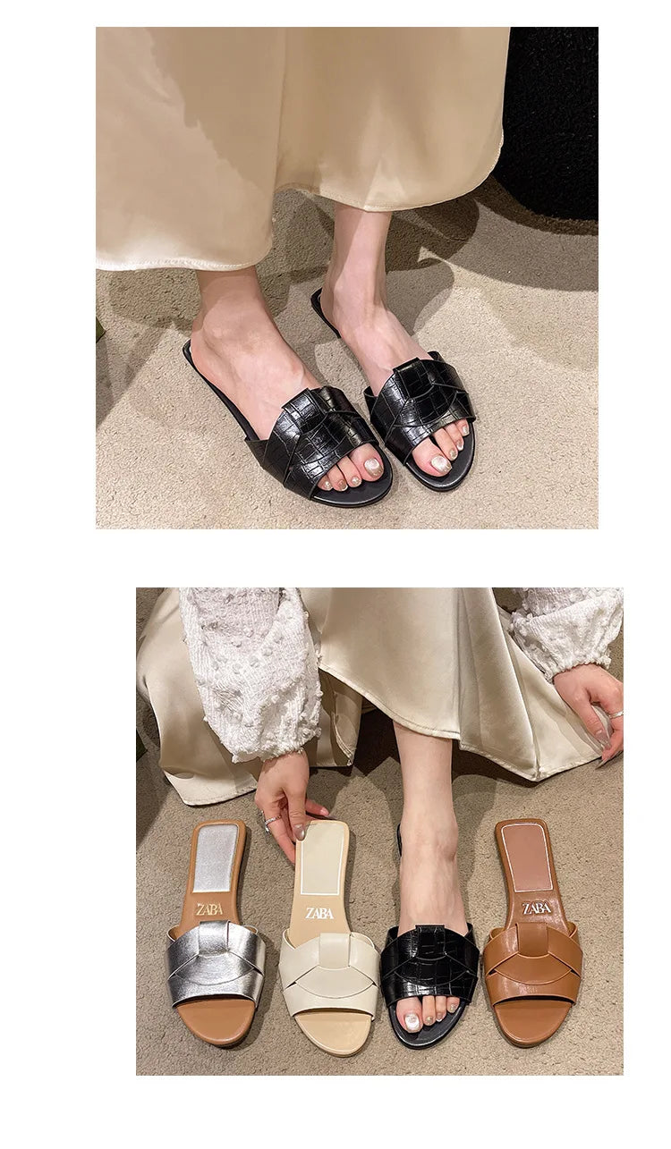 Hot Sale Women Slippers Low Heel Comfortable Slippers Sexy Cross Peep Toe Shoes Luxury Outdoor Beach Women's Breathability Shoes