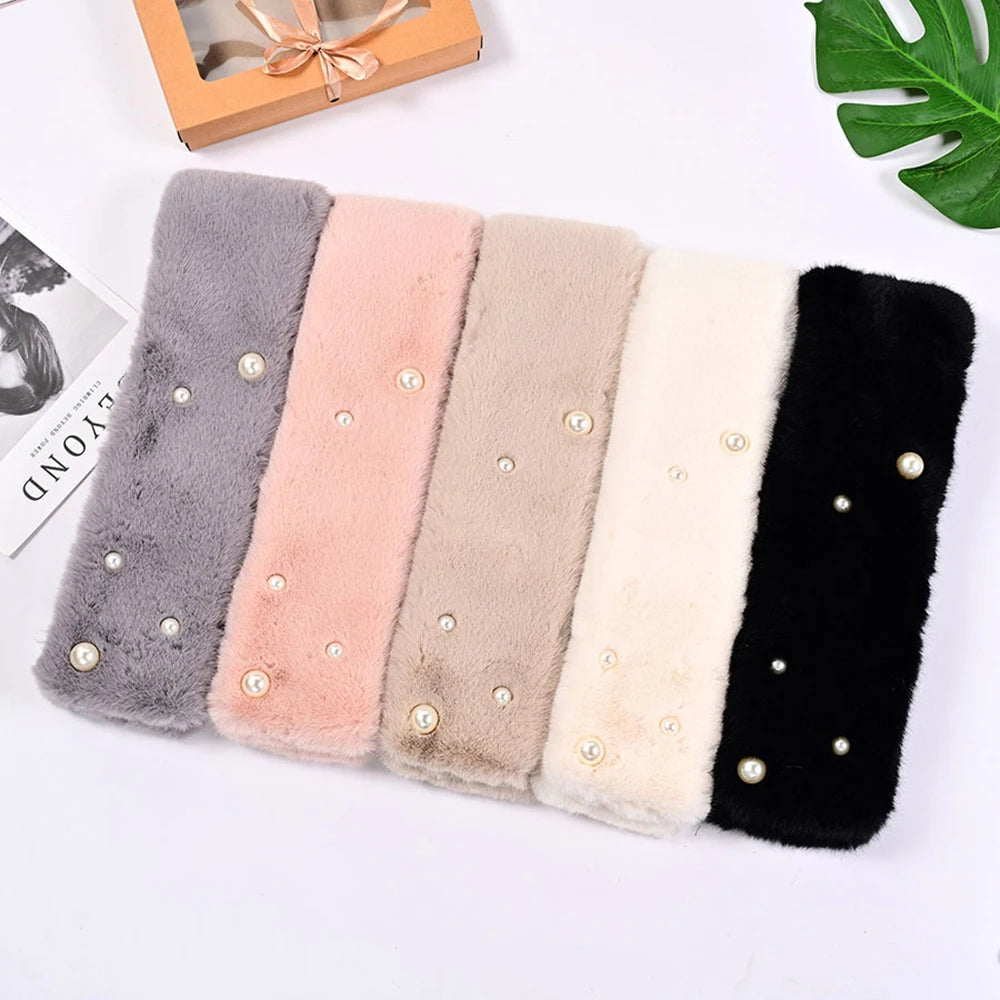 Women Winter Warm Thicken Cross Collar Scarf Solid Color Faux Rabbit Fur Cold Proof Scarves Fashion Soft Furry Neck Warmer
