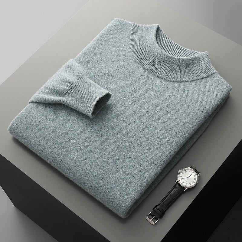 Autumn and winter men's cashmere sweater stand up collar long sleeved pullover soft and warm 100% Merino wool knitted top