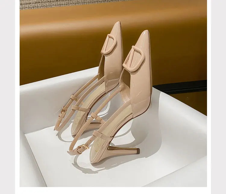 2025 New Diamond High Heel Sandals with Elegant Banquet Shoes, Pointed High Heels, Straight Strap Sandals