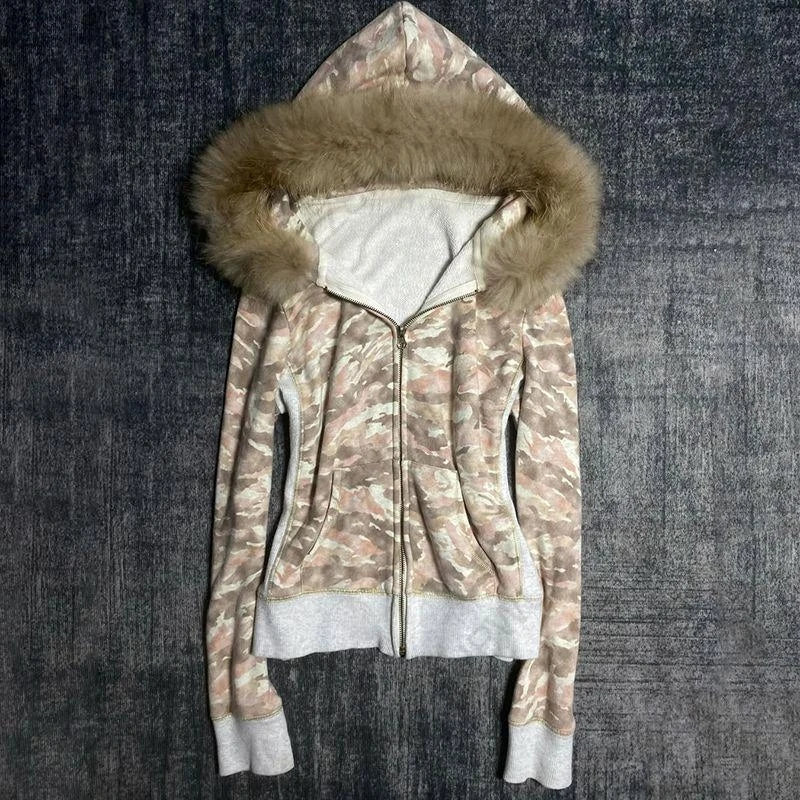 Y2K Aesthetic Women's Autumn Winter Fur Collar Sweatshirt Harajuku Gothic Punk Rock Hottie Sweatshirt Jacket Emo Girl Streetwear