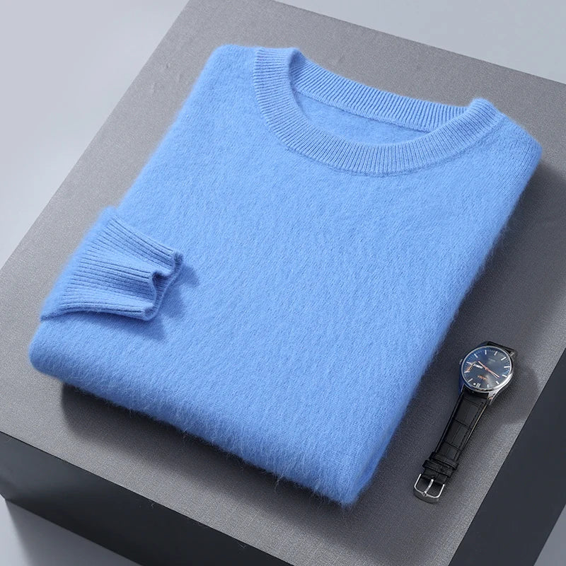 Men's Round Neck 100% Mink Cashmere Sweater Men 2024 Autumn and Winter Large Size Loose Knitted Sweater Keep Warm Top Men Jumper