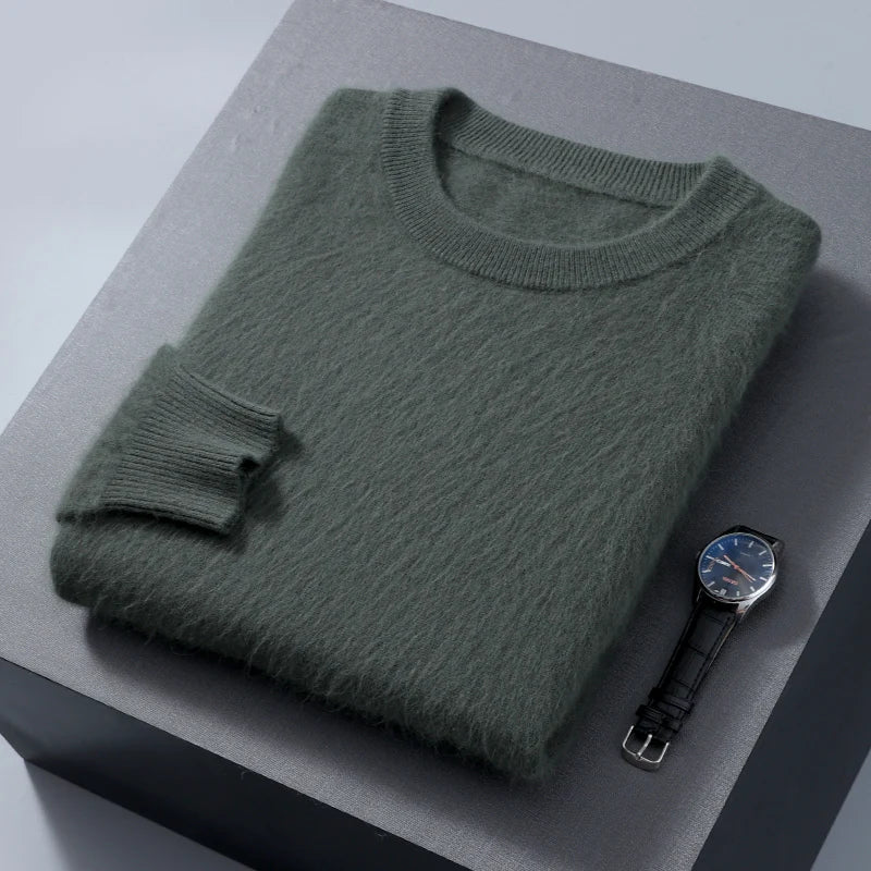 Men's Round Neck 100% Mink Cashmere Sweater Men 2024 Autumn and Winter Large Size Loose Knitted Sweater Keep Warm Top Men Jumper