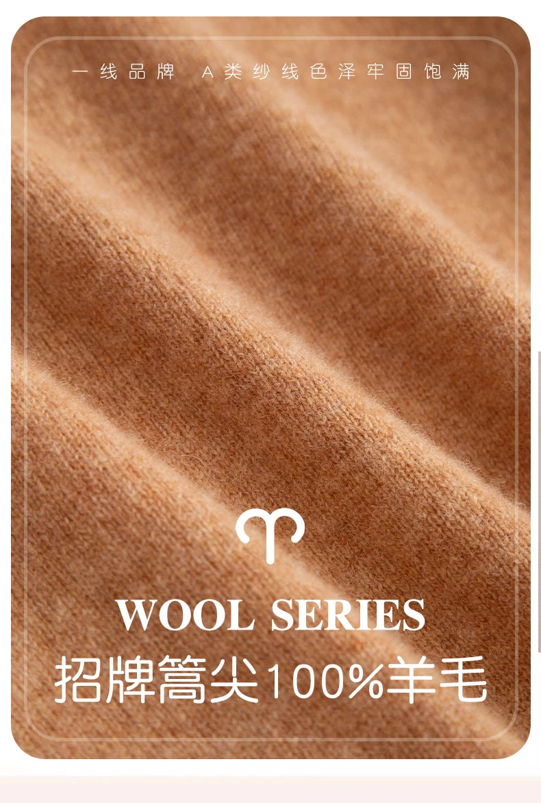 New Fashion Men's 100% Wool Pullover Half-high Collar Sweater Autumn Winter Warm Solid Color Knit Sweater Business Casual Top