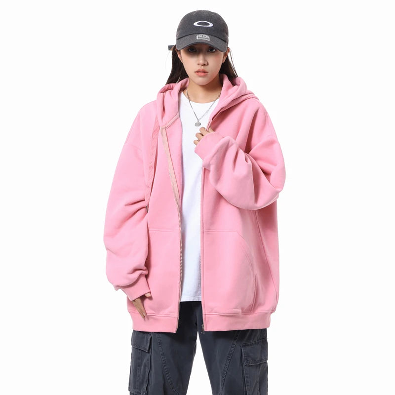 Fall Women's Fashion Zipper Cat Ears Hoodie Jacket Y2k Solid Color Cardigan Long Sleeve Oversized Hoodies for Female Sweatshirt