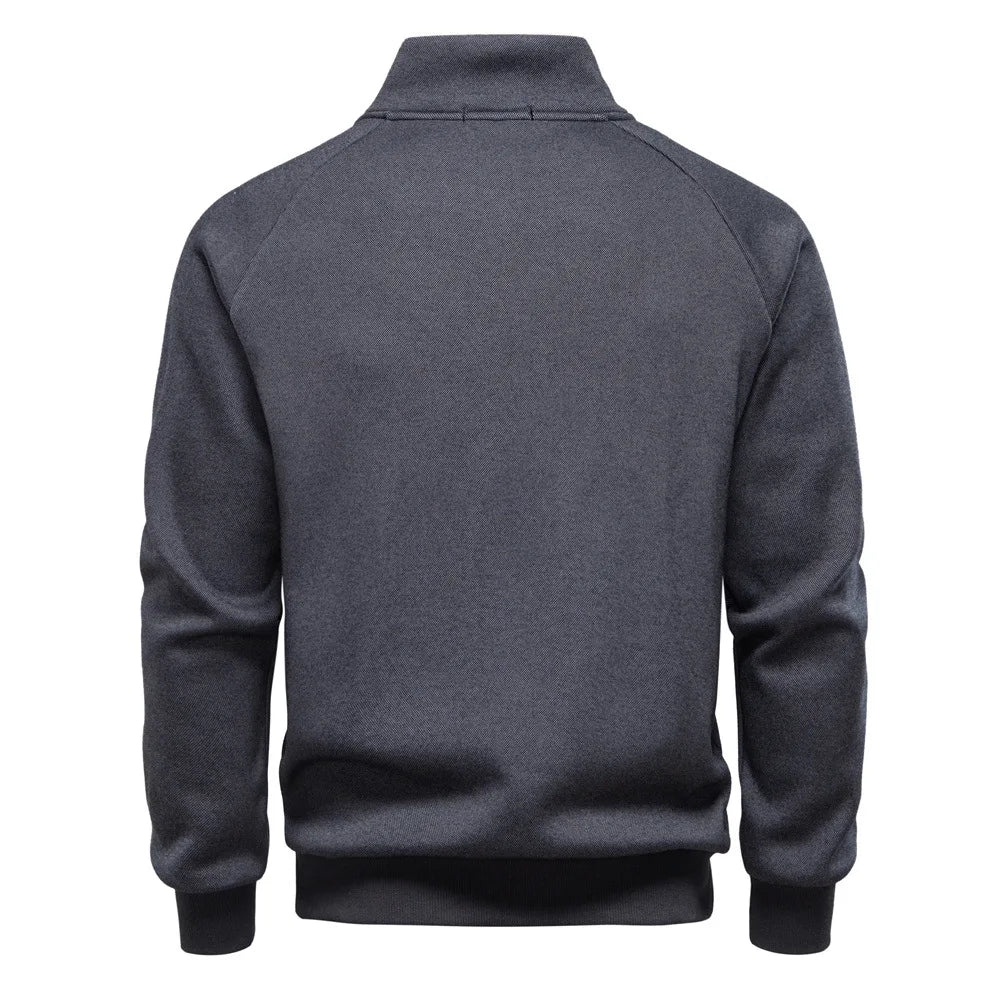 Men's New 2025 Autumn & Winter European Size Pullover Hoodie with Diagonal Zipper, Fleece-Lined, Thickened Stand Collar, Trendy