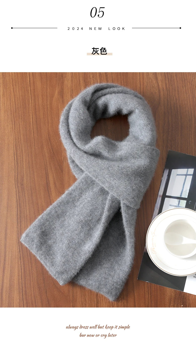 Knitted New Wool Scarf For Men And Women In Winter With Simple And Versatile Solid Color And Thick Warm Scarf
