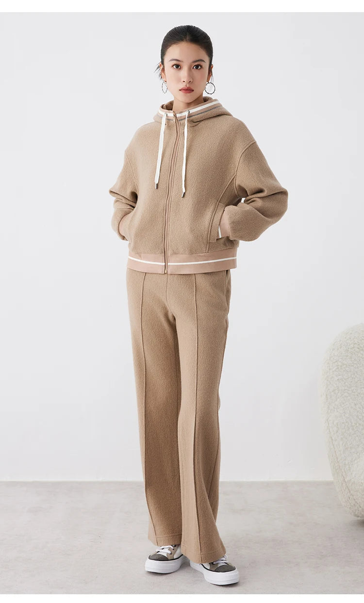 K2675W High quality luxury brand women's 100% merino wool pullover hooded sweatshirt hoody