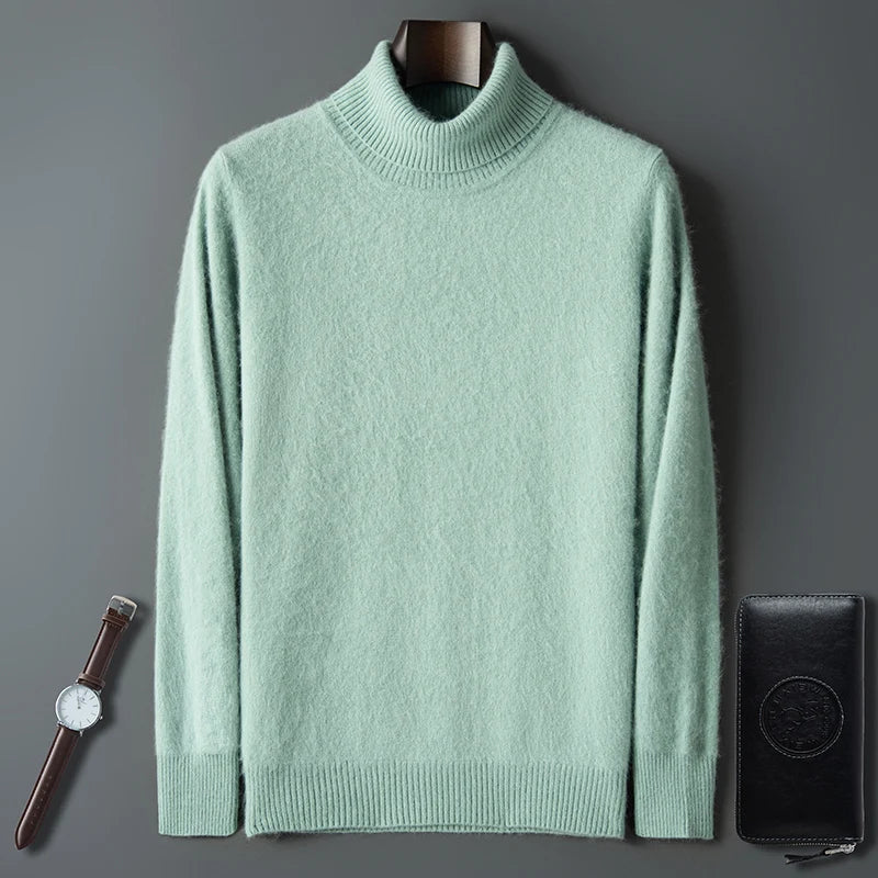 100% Male Mink Cashmere Sweater Solid Color Turtleneck Thick Autumn And Winter Loose Large Size Turtleneck Wool Bottoming Shirt