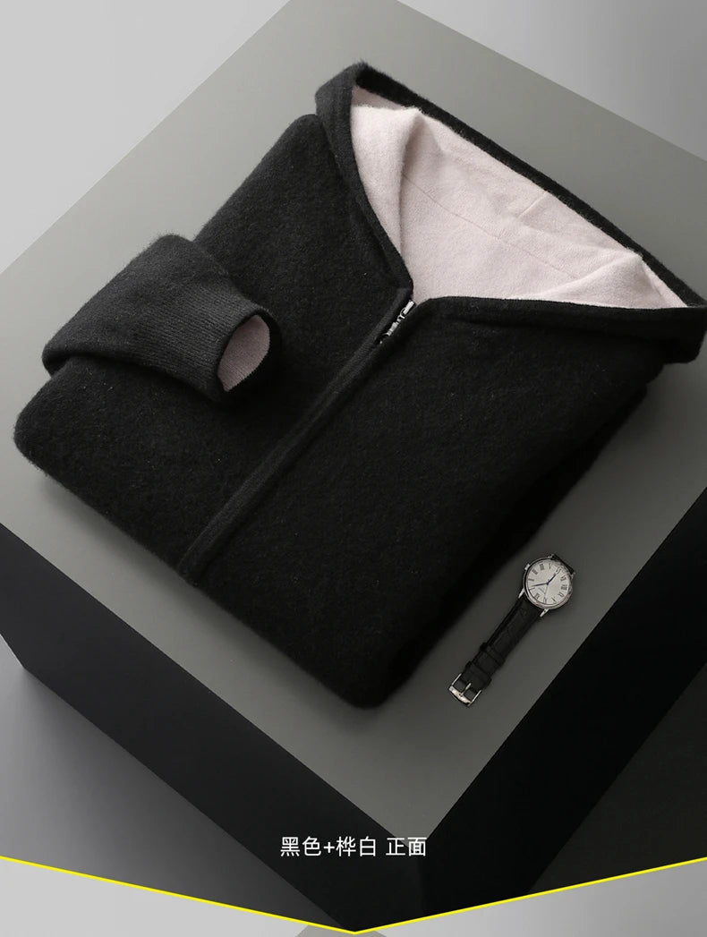 Autumn And Winter New Men's Double-Sided Wear Padded Cashmere Hoodies Cardigans Knitted Casual Warm Coats