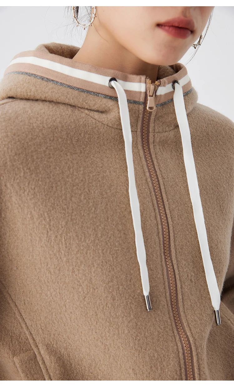 K2675W High quality luxury brand women's 100% merino wool pullover hooded sweatshirt hoody