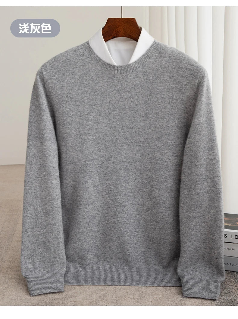 Autumn And Winter 100% Pure Wool Men's Thick Round Neck Slim-Fit  O-neck Pullover Long-Sleeved Knitted Cashmere Sweater