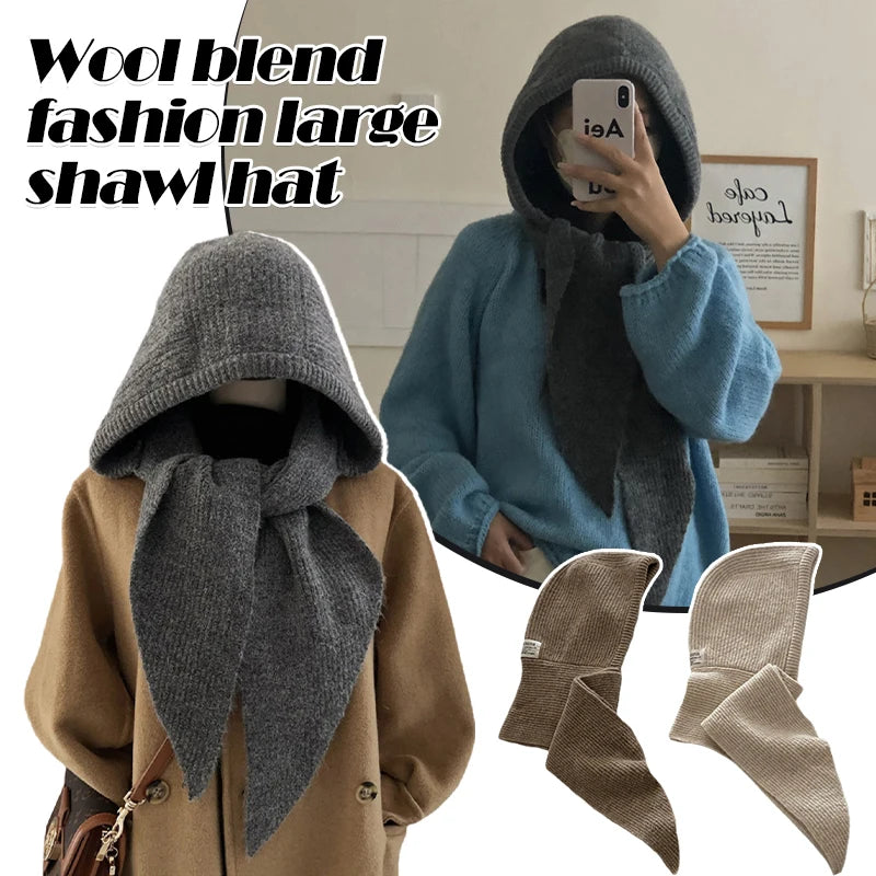 Winter Y2K Wool Knitted Balaclava Hat Fashion Fake Collar Shawl Hooded Hat Outdoor Pullover One-piece Neck Collar Warm Beanies