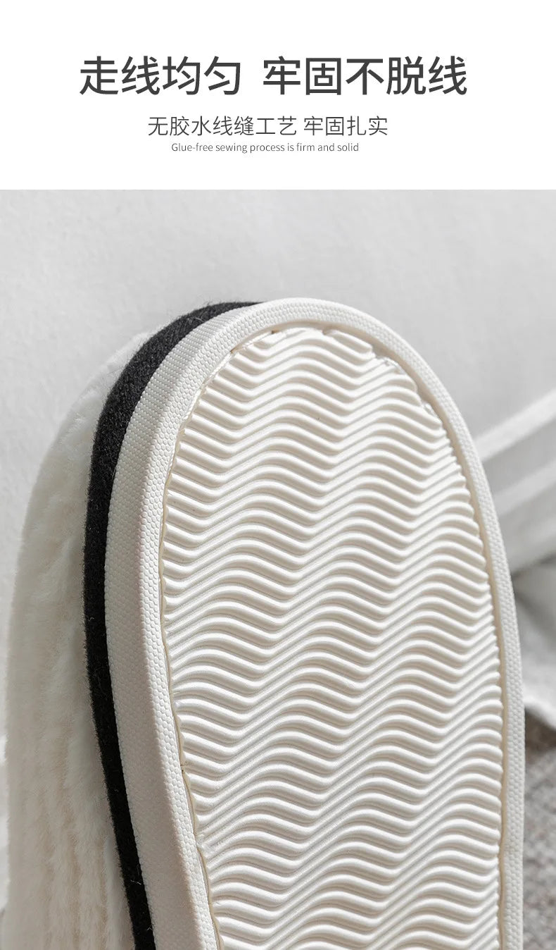 Indoor Slippers Women Men Autumn Winter Thick Sole House Warm Fur Shoes Couples Home Non-Slip Large Size Men'S Cotton Slippers