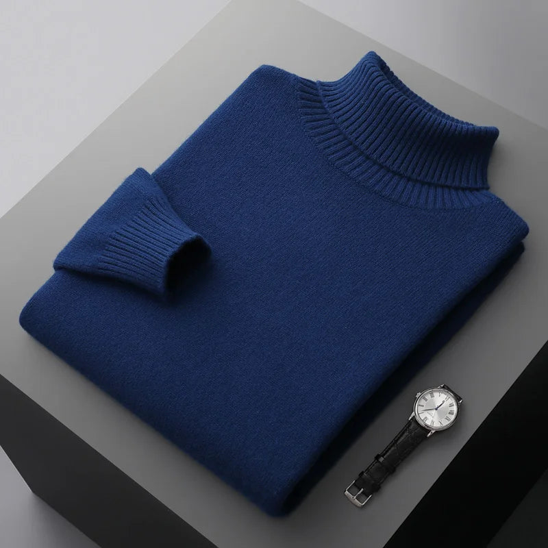 MVLYFLRT Men's Sweater Autumn and Winter New Cashmere Sweater 100% Pure Wool Knitting Sweater Fashion High Lapel Pullover Top