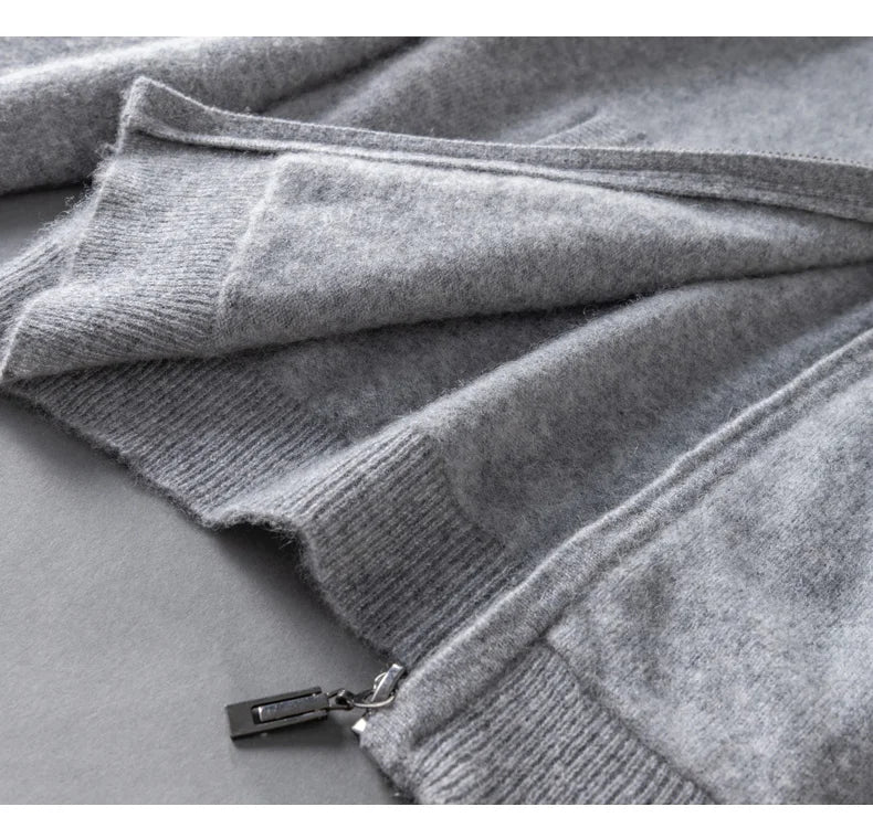 DjzDsm Autumn and Winter100% Merino Wool Men's Knitted Top Zipper Hoodie Zipper Cardigan Knitted Coat Sweater Hoodie