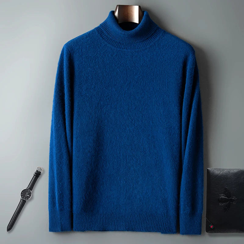 100% Male Mink Cashmere Sweater Solid Color Turtleneck Thick Autumn And Winter Loose Large Size Turtleneck Wool Bottoming Shirt