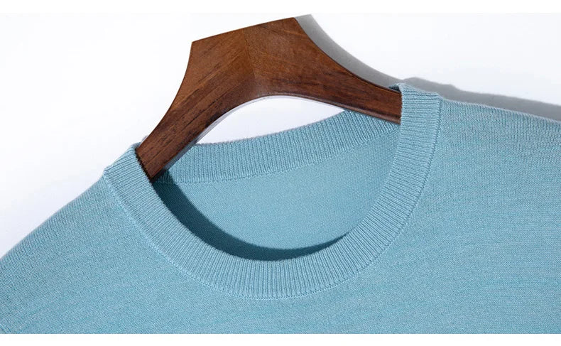 Summer Classic Short Sleeve Men Knitwear Silk Wool blend Sweater O-Neck Loose Cool Quality Business Pullover Basic Clothing Tops