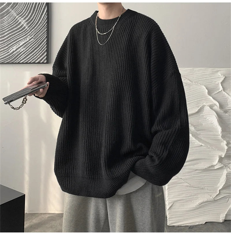2025 Autumn Crew Neck Solid Color Pullover Sweaters For Men Casual Y2K Knitted Sweater High Street Fashion Jumpers Hombre