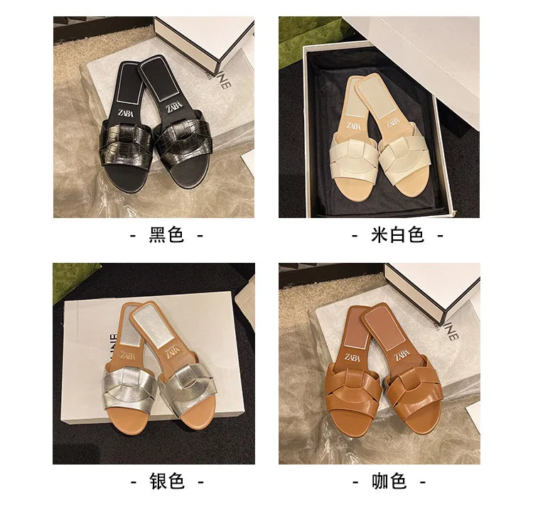 Hot Sale Women Slippers Low Heel Comfortable Slippers Sexy Cross Peep Toe Shoes Luxury Outdoor Beach Women's Breathability Shoes