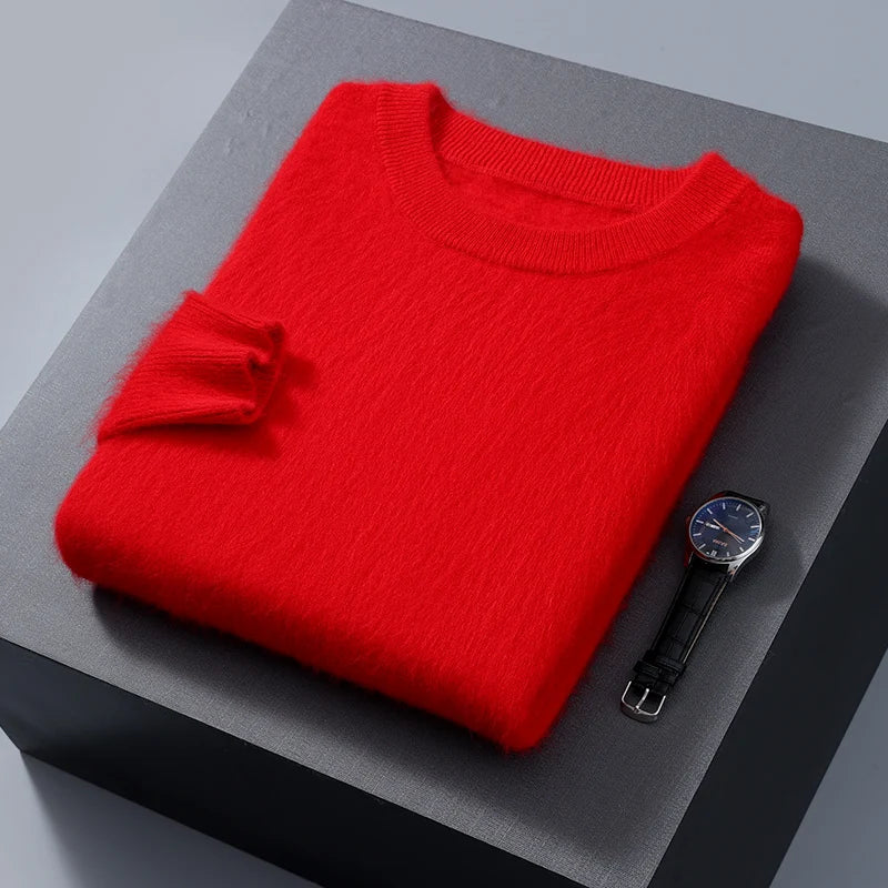 Men's Round Neck 100% Mink Cashmere Sweater Men 2024 Autumn and Winter Large Size Loose Knitted Sweater Keep Warm Top Men Jumper