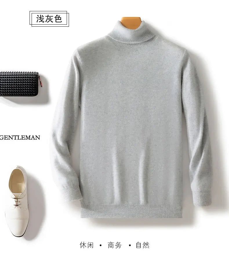 Fall/Winter 12-Needle Flat Lapel 100% Pure Wool Men's Long Sleeve Pullover Knitted Bottoming Shirt Inside