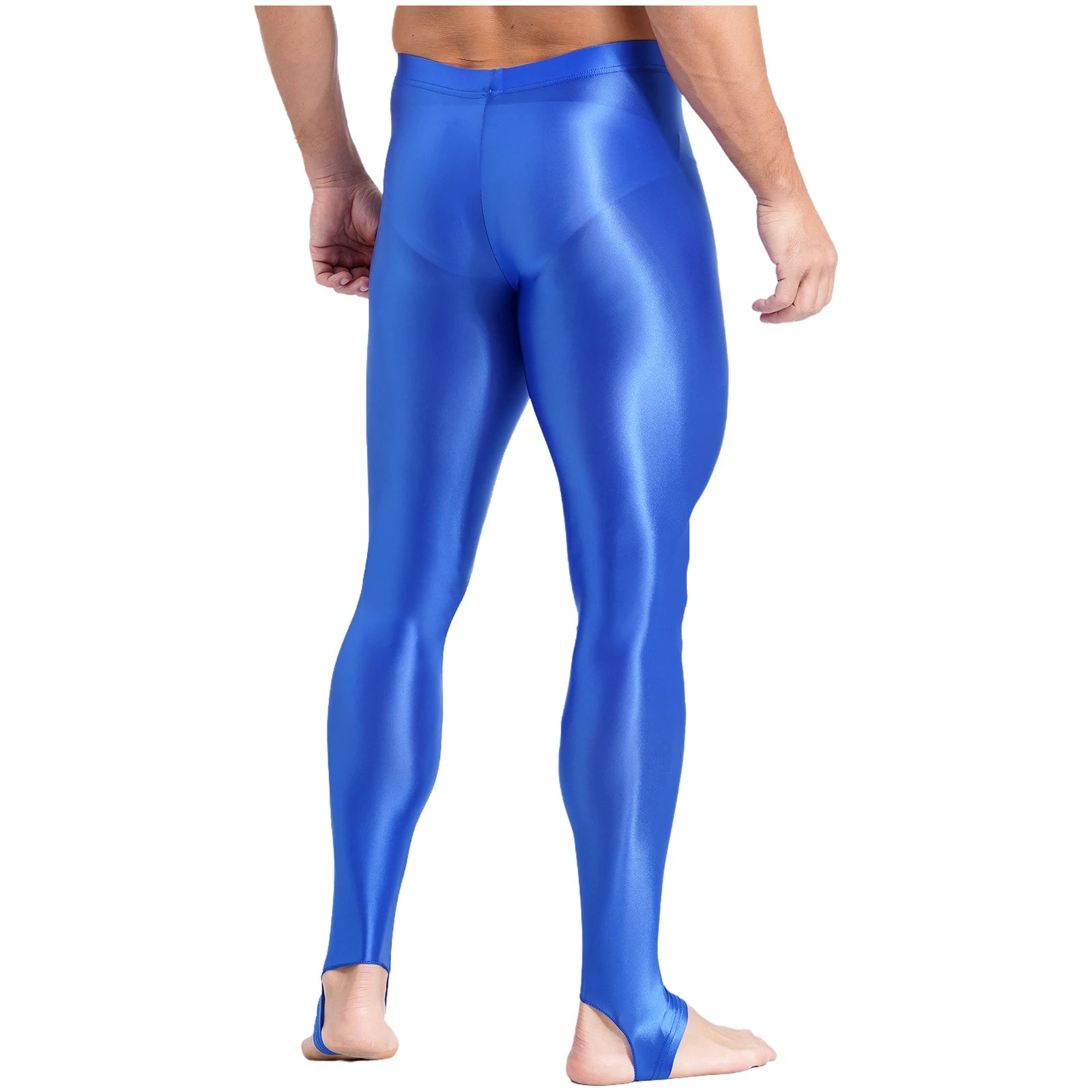 Mens Glossy Sports Pants Stirrup Leggings High Waist Elastic Waist Tights Gym Workout Pants Tummy Control Yoga Fitness Pants