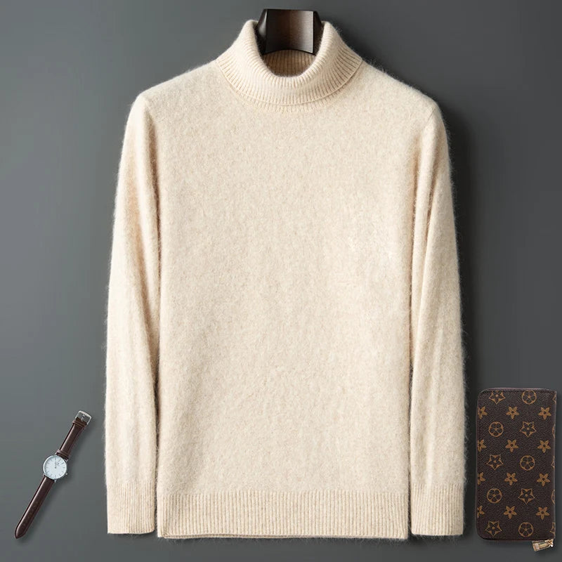 100% Male Mink Cashmere Sweater Solid Color Turtleneck Thick Autumn And Winter Loose Large Size Turtleneck Wool Bottoming Shirt