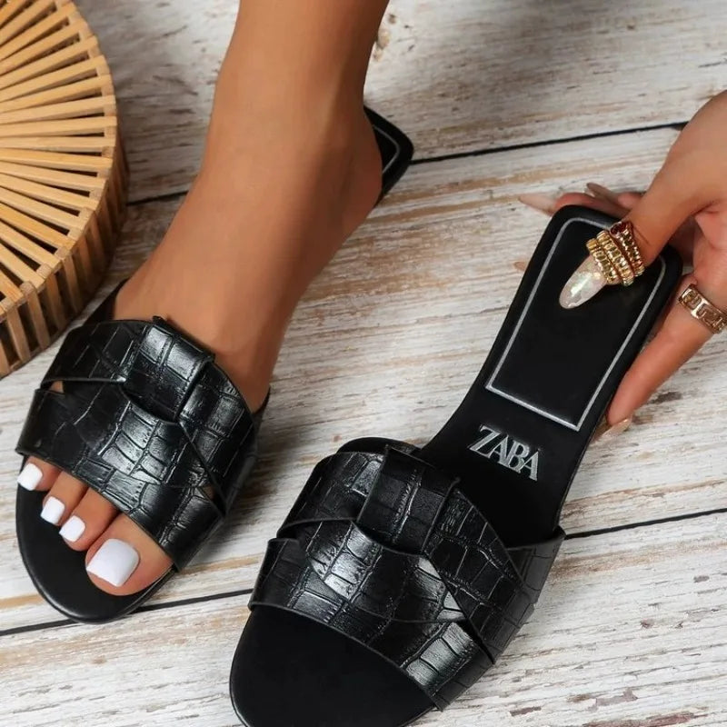 Hot Sale Women Slippers Low Heel Comfortable Slippers Sexy Cross Peep Toe Shoes Luxury Outdoor Beach Women's Breathability Shoes