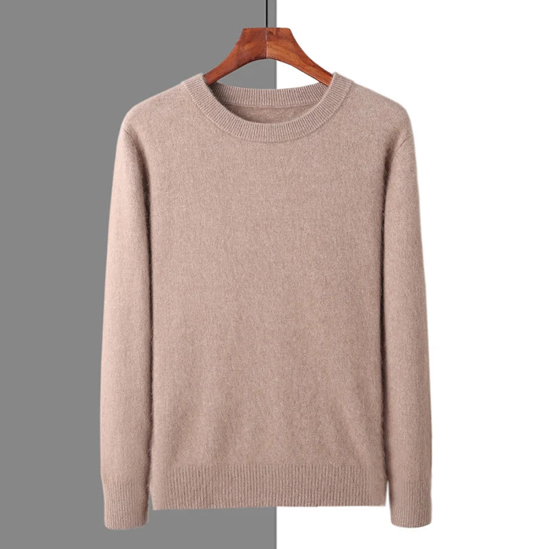 Men's Round Neck 100% Mink Cashmere Sweater Men 2024 Autumn and Winter Large Size Loose Knitted Sweater Keep Warm Top Men Jumper