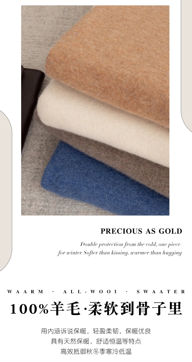 Autumn And Winter 100% Pure Wool Men's Thick Round Neck Slim-Fit  O-neck Pullover Long-Sleeved Knitted Cashmere Sweater