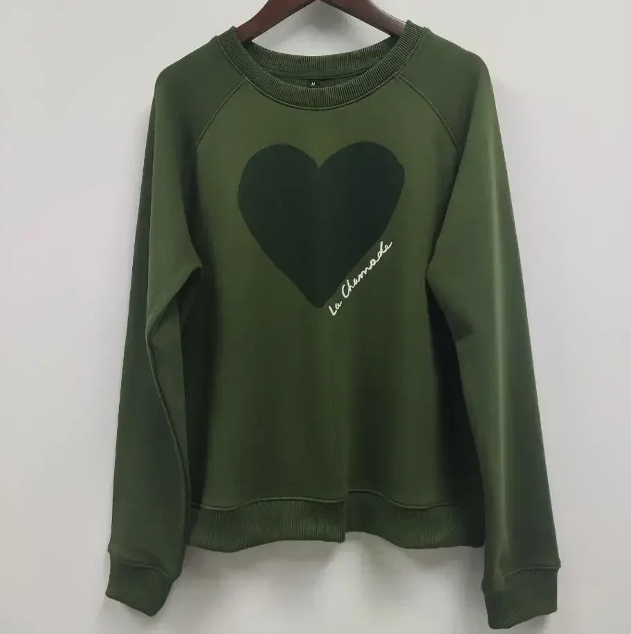Women Early Spring New Retro Letter Love Print Loose Pullover Sweatshirt Long-sleeved Terry Sweatshirt