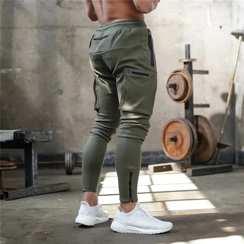 Sweatpants Men's Gym Fitness New Pants Men's Running Jogging Training Tight Sports Cargo Pants Pocket Decoration