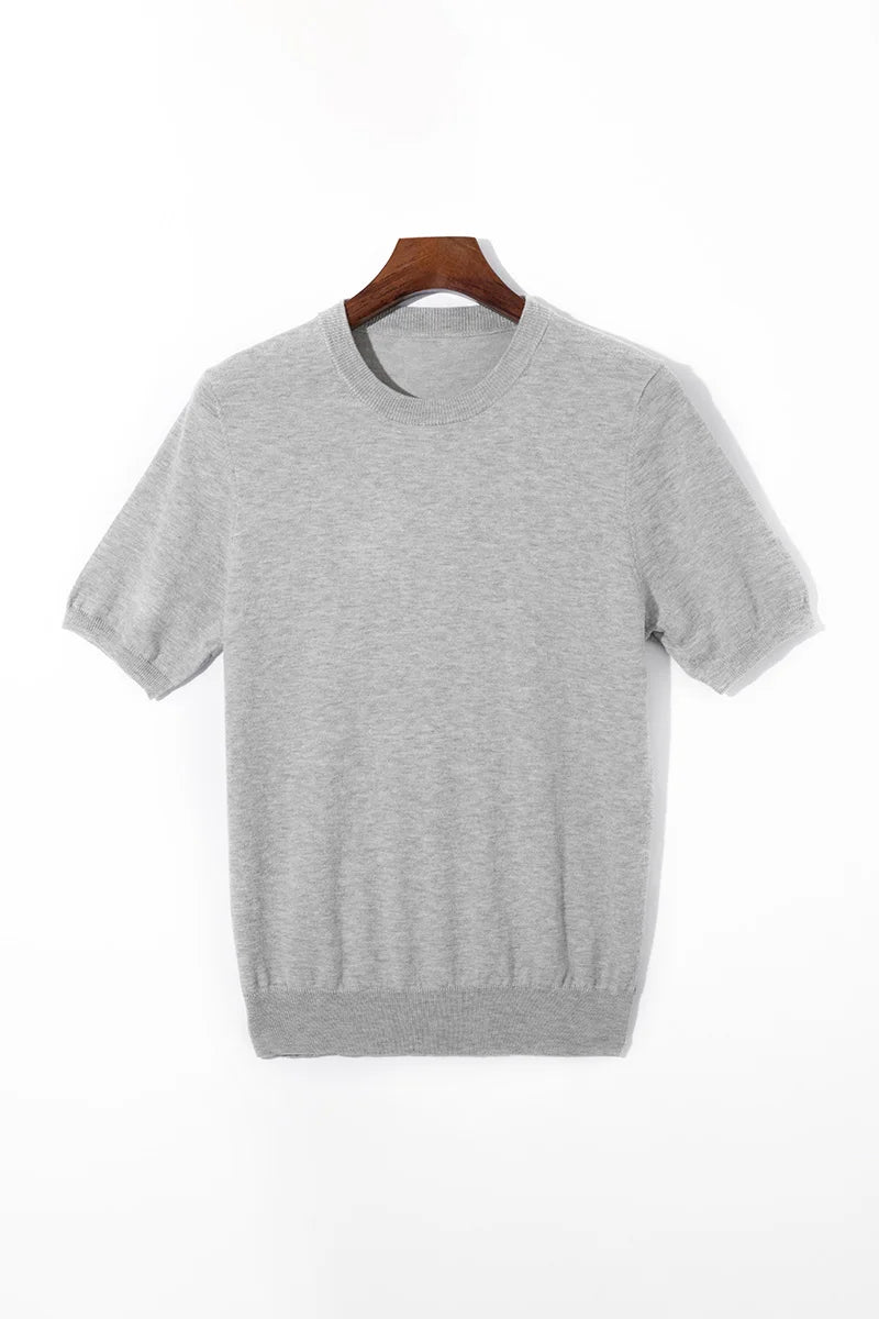Summer Classic Short Sleeve Men Knitwear Silk Wool blend Sweater O-Neck Loose Cool Quality Business Pullover Basic Clothing Tops