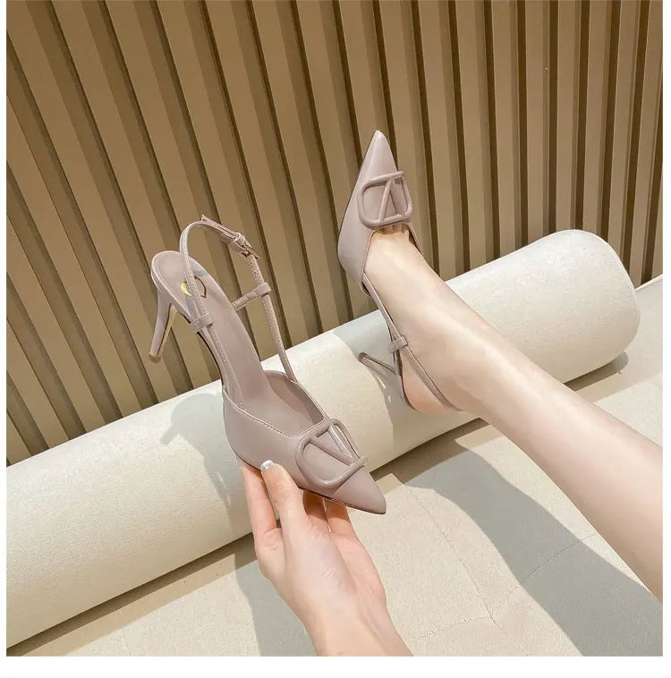 2025 New Diamond High Heel Sandals with Elegant Banquet Shoes, Pointed High Heels, Straight Strap Sandals