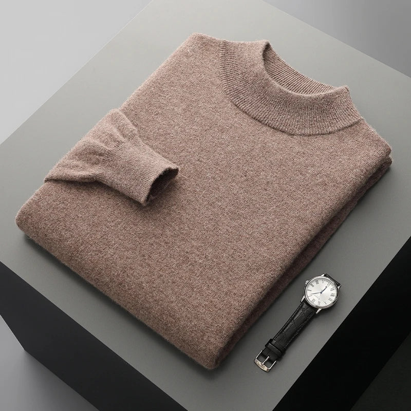 Autumn and winter men's cashmere sweater stand up collar long sleeved pullover soft and warm 100% Merino wool knitted top