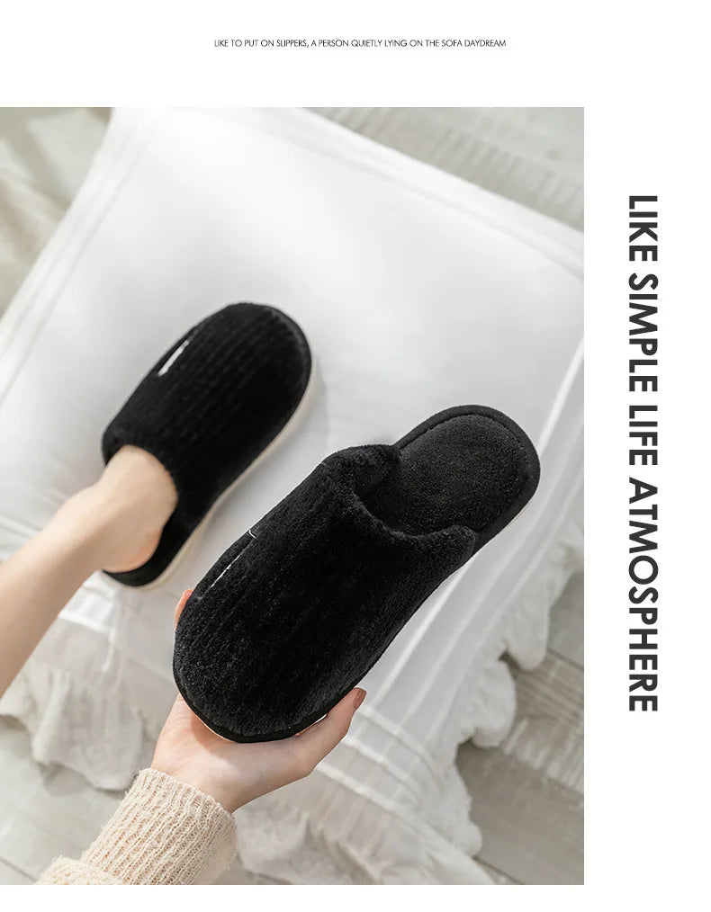 Indoor Slippers Women Men Autumn Winter Thick Sole House Warm Fur Shoes Couples Home Non-Slip Large Size Men'S Cotton Slippers