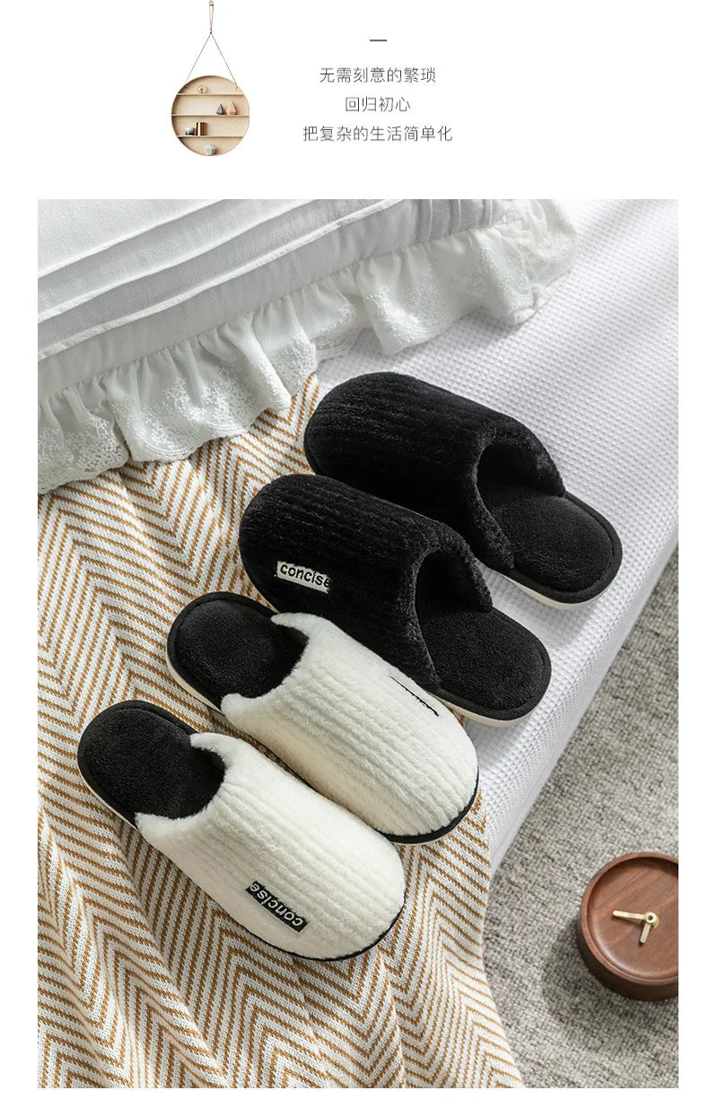 Indoor Slippers Women Men Autumn Winter Thick Sole House Warm Fur Shoes Couples Home Non-Slip Large Size Men'S Cotton Slippers