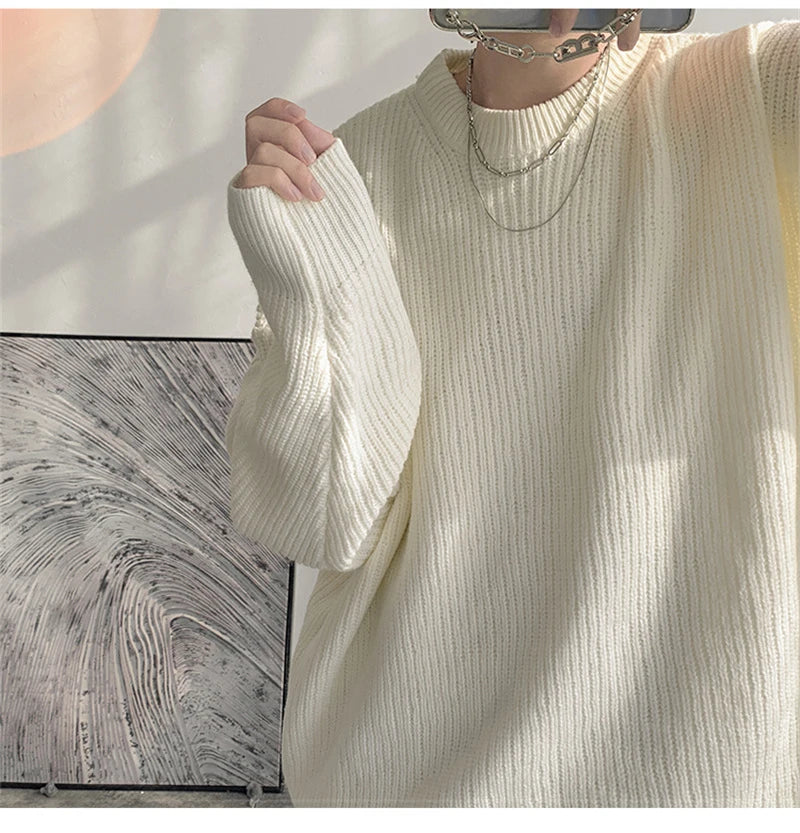 2025 Autumn Crew Neck Solid Color Pullover Sweaters For Men Casual Y2K Knitted Sweater High Street Fashion Jumpers Hombre