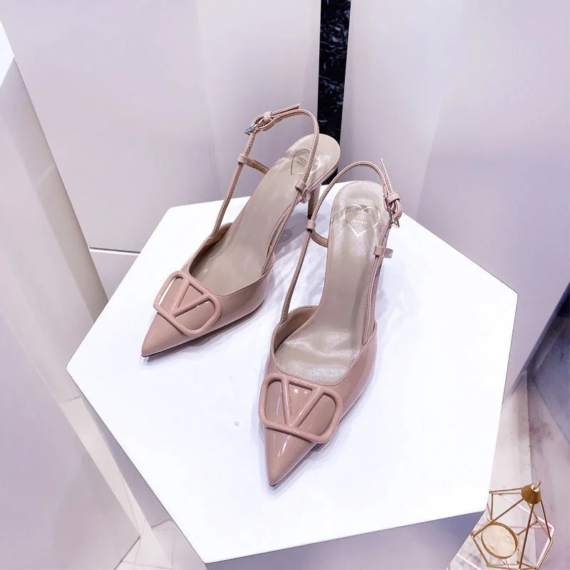 2025 New Diamond High Heel Sandals with Elegant Banquet Shoes, Pointed High Heels, Straight Strap Sandals